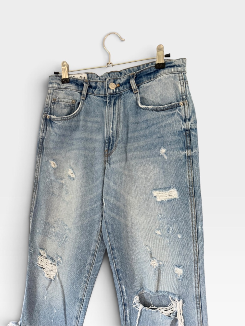 ZARA Trafaluc Denimwear IXD Makers Distressed Flare Jeans With Frayed Panel Hem - Picture 8 of 10